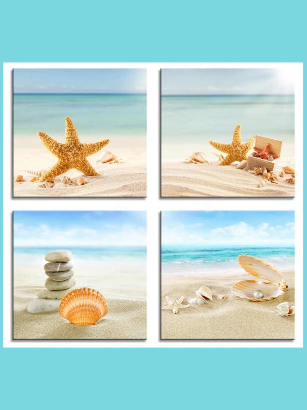 Zen Spa Beach Stone Sea Shells Sand Sunshine Paintings 4 piece
